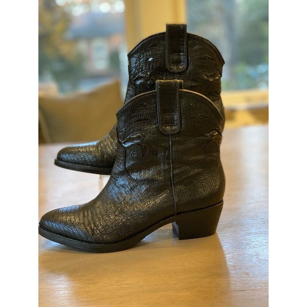 Sam Edelman Boot Size 6.5 Black Leather Stevie Western Ankle Booties Embossed